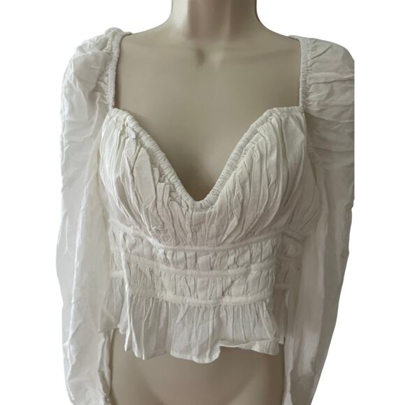 FREE PEOPLE, SIZE M, CREAM, CROP TOP, LONG SLEEVE, RUCHING - Picture 1 of 9